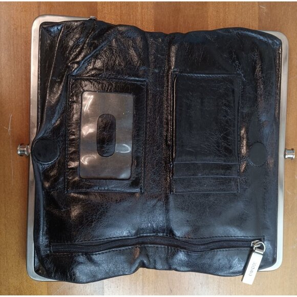 Hobo International Black Leather Wallet Clutch, Kisslock, Double Frame R… - Picture 1 of 5